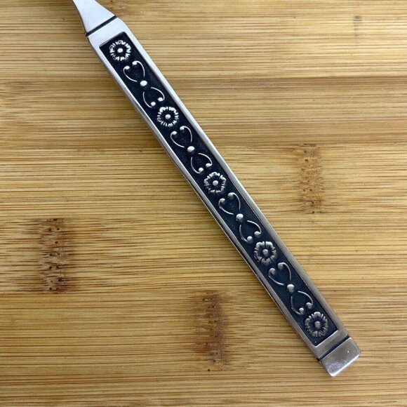 Gorham Hacienda Stainless Steel Meat Fork Floral Black Accent Vintage 1960s - Picture 3 of 4
